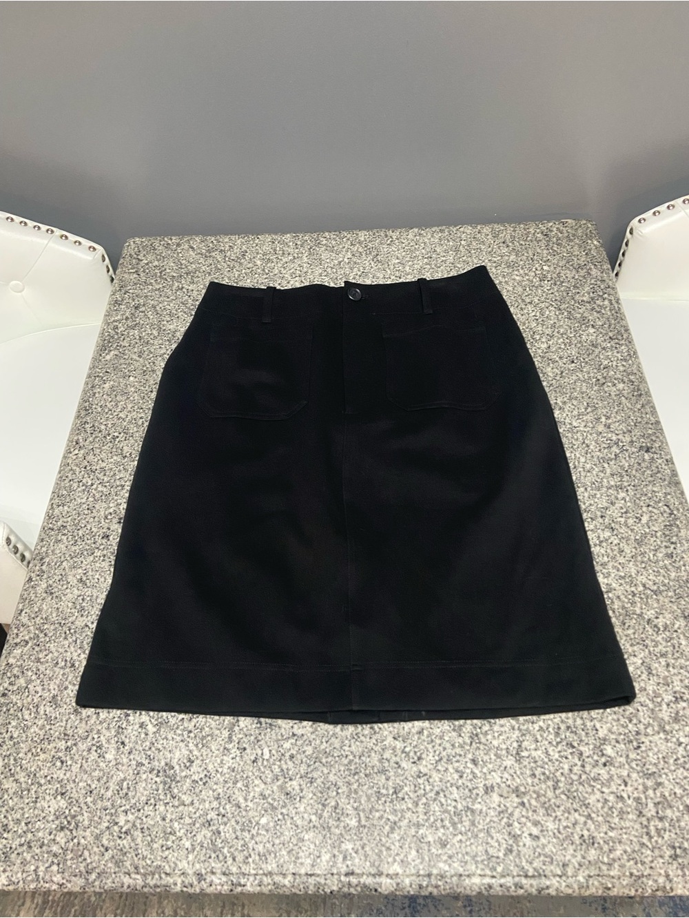 MAEVE by Anthropologie Black Skirt W/Front & Back Patch Pockets Career Comfy  LP